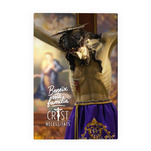 Cuadro del Cristo en lienzo. Beneïx esta família. 20x30 cm.